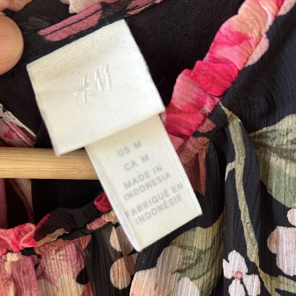 H&M+ CRÊPED CHIFFON DRESS Dark Floral Whimsigoth Babydoll Sz M - Picture 4 of 10